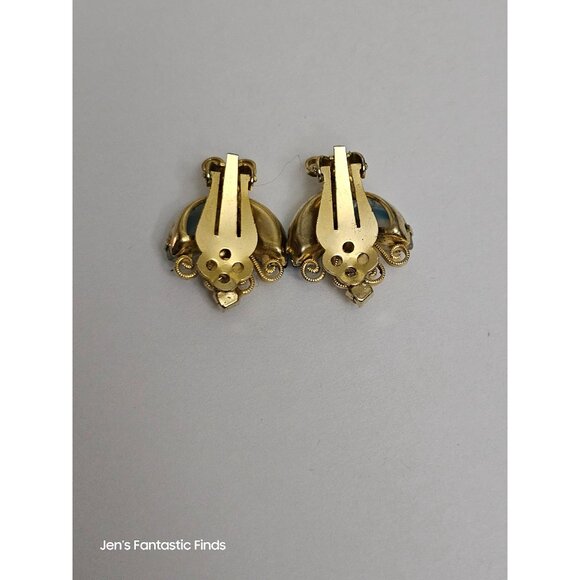 Vintage Juliana Aurora Borealis & Blue Rhinestone Clip-On Earrings - Picture 2 of 8